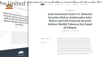 بیانیه مشترک مشاور امنیت ملی رئیس جمهور آمریکا و مشاور امنیت ملی امارات متحده عربی