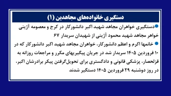 دستگیری خواهران مجاهد شهید اکبر دانشور‌کار در کرج و معصومه آژینی خواهر مجاهد شهید محمود آژینی از شهیدان سربه‌دار ۶۷